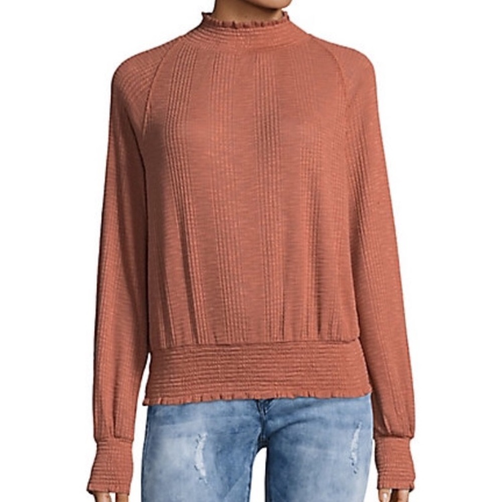 FREE PEOPLE Ruffle Mockneck Boho Long Sleeve Top Size Large - Picture 2 of 9